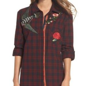 Sam Edelman Patch Embellished Plaid Sleep Shirt